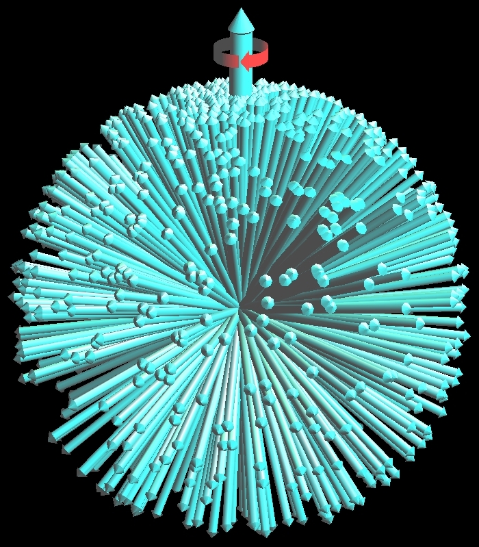 In the B0 field, the equilibrium distribution of orientations of precessing nuclei is skewed slightly in direction of B0.